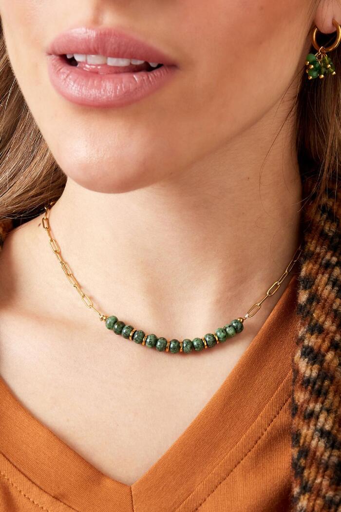 Chaîne à maillons avec perles de pierre Vert& Argenté Acier inoxydable Image3